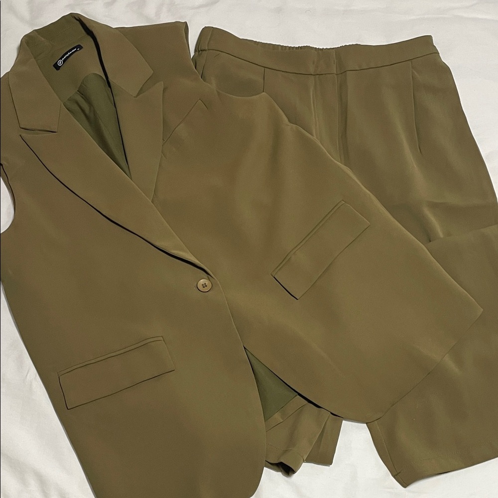 Olive Green Blazer and Pants Set
